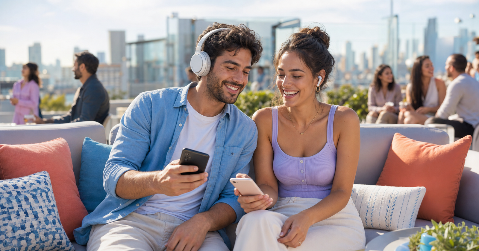 Adultos usando o MIXLY Plus para encontrar pessoas com gostos em comum